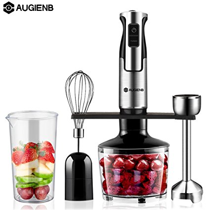 AUGIENB Hand Blender Mixer Tap Handbag Tea Stick with Motor of 600 W DC with SAhredder 500 ml Cup of 600 ml Accessories Whisk - 2 Speeds