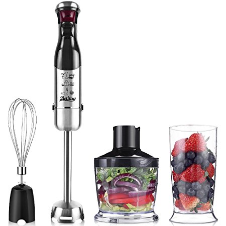 Betitay Immersion Blender, 4-in-1 Multifunctional Hand Blender,Single-Hand Operation Food Processor Chopper, Stepless Speed Regulation Smart Stick Blender Handheld Mixer for Shakes and Smoothies