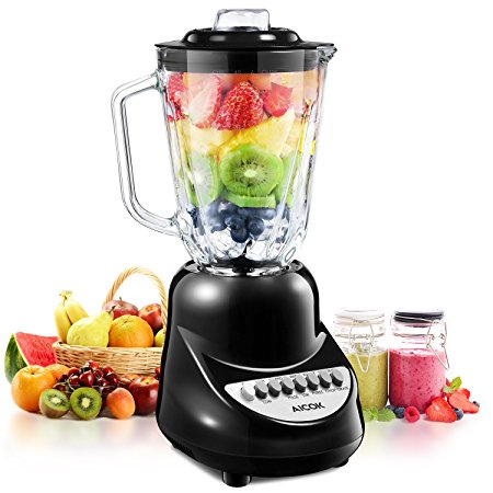 Aicok Smoothie Blender, Ice Crush Blender, Household Blender, 6-Cup Chopper, 10-Speed Glass Jar Blender, Mixing Ice Crush, Smoothie and Dessert, 50oz, FDA Certified Juice Blender