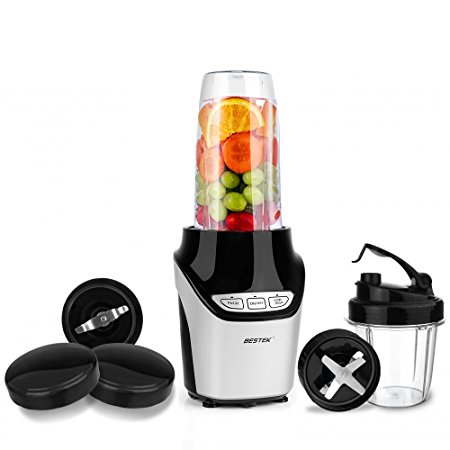 BESTEK 1000 Watts Nutri Power Blender Mixer High-Speed Food Extractor Juicer Smoothies Maker 8 Piece Set Food Fruit Processor, Silver