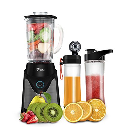 Riiai Personal Blender,Smoothie Maker,500 Watt Stainless Steel Single Serve Blender 6 Action Stainless Steel Blade With 570mL Tritan BPA Free Travel Sport Bottle Lid ,Black (Blender+Vacuum Assembly)