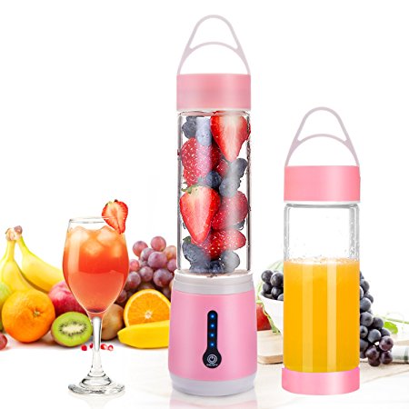 Juicer Cup, Portable Juice Blender, Personal Size Eletric Rechargeable Mixer, 480ml Fruit Mixing Machine with USB Charger Cable for Superb Mixing (Red)