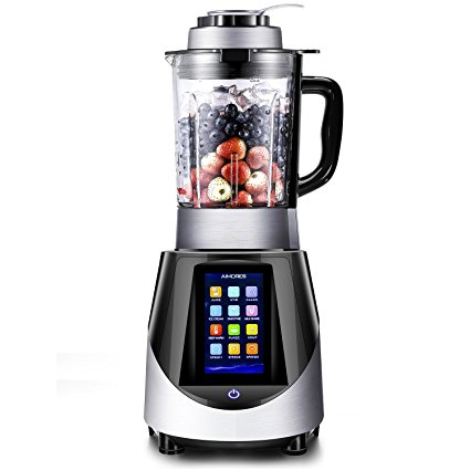 Commercial Blender Aimores - Smoothie Soup Maker - Heating, Programmed Settings - LED Touch Screen Panel - 56oz. Glass Pitcher - ETL/FDA Certified