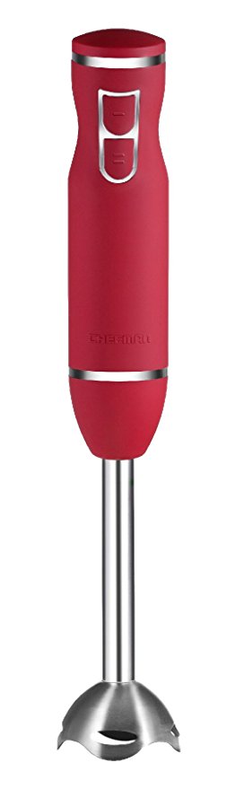 Chefman Immersion Stick Hand Blender Includes Stainless Steel Shaft & Blades, Powerful 300 Watt Ice Crushing & Soap Making 2-Speed Control One Hand Mixer, Soft Silk Touch Grip - Red