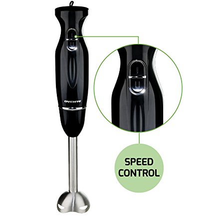 Ovente HS560B Multi-Purpose Immersion Blender, 300-Watt Hand Mixer, 2 Speeds, Brushed Stainless Steel Blades and Detachable Shaft, Black