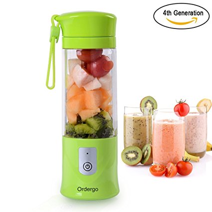 Portable Blender, Ordergo USB Juicer Cup, Fruit, Smoothie, Baby Food Mixing Machine with Powerful Motor, 2x2000mAh High Capacity Batteries - Green