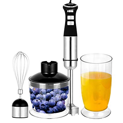 800W 4-in-1 5 Speed Smoothie Maker with Whisk Attachment Stainless Steel Electric Hand Blender Set Black