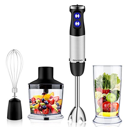 DIYOO Hand Blender Set, 4 in 1 Stainless Steel Hand Immersion Blender 500W with Variable 6 Speed Control Includes Chopper, Whisk and BPA-Free Beaker for Baby Food, Soap, Kitchen