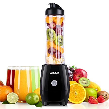 Smoothie Blender AICOK Personal Blenders Single Serve for Shakes and Smoothies with 20 oz Tritan BPA-Free Bottle, Detachable Blade Assembly, 300W, Black