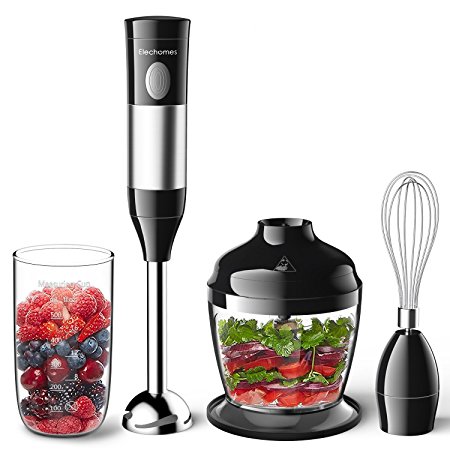 Elechomes 4-in-1 Immersion Hand Blender Set, Powerful Adjustable Speed Settings, Includes Food Chopper, Egg Whisk, and BPA-Free Beaker