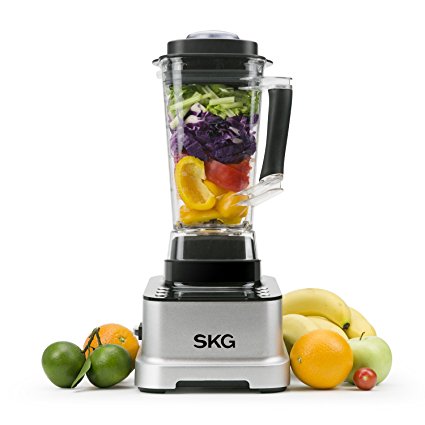 SKG Multifunctional Smoothie Blender Commercial Professional Blender Grade Power with LCD display panel,8 Pre-programmed Setting and Pulse 1800W,Black & Silver