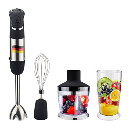 AZFUNN Multi-Function Immersion Hand Blender, Powerful 850W 6 Speed Hand Stick Blender with 500ml Food Processor, 600ml Beaker & Whisk Attachments for Kitchen Food Processing (UL Listed)