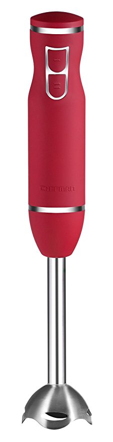Chefman Immersion Blender Stainless Steel Shaft 300 Watt Ice Crushing Soft-Touch Rubberized Hand Blender RJ19-RBR-Red