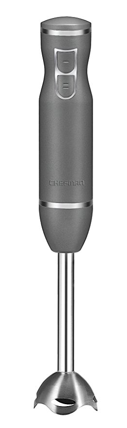 Chefman Immersion Stick Hand Blender Includes Stainless Steel Shaft & Blades, Powerful 300 Watt Ice Crushing 2-Speed Control One Hand Mixer, Soft Touch Grip Metallic (Silver)
