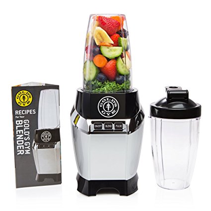 Golds Gym 1000 Watt Personal Power Blender for Shakes and Smoothies - Healthy with 2 Portable Dishwasher Safe Travel Sports Bottles/Cups, Supreme Strength - Silver