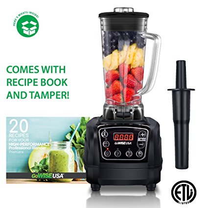 GoWISE USA 1450W High-Speed 2 Horse Power Professional Blender with 4 Blending Presets, 67-Ounce Pitcher and Tamper + 20 Recipes for your Blender Recipe Book, Premiere, GW22502